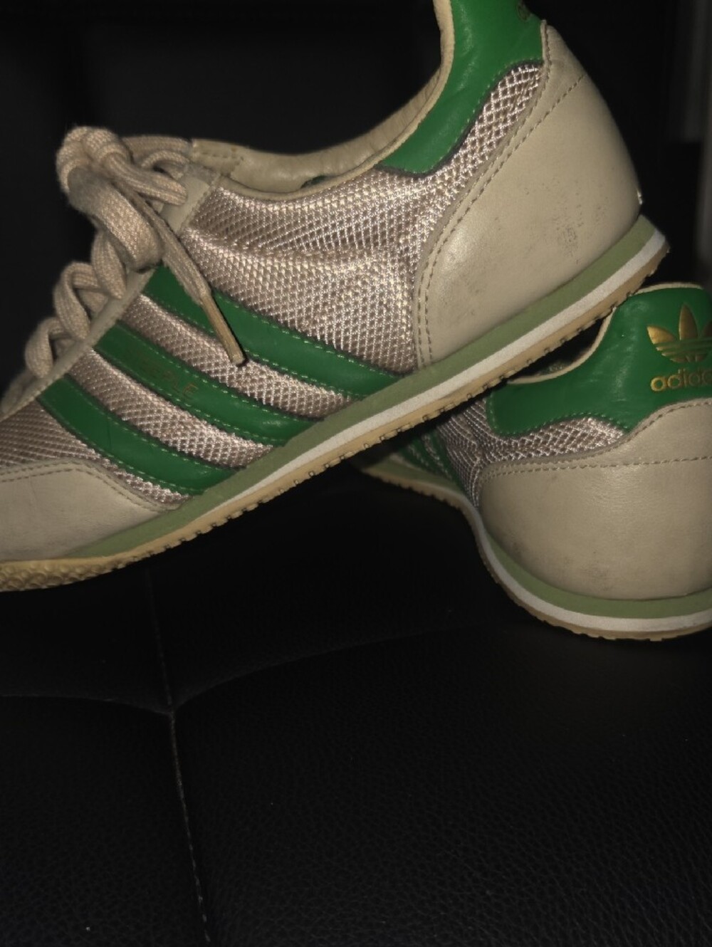 Womens adidas  Beige Sneakers with Green Stripes